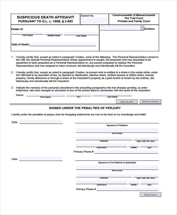 affidavit of death form in pdf