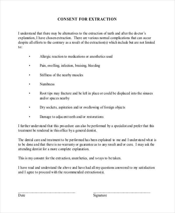 Dental Extraction Consent Form Template image.