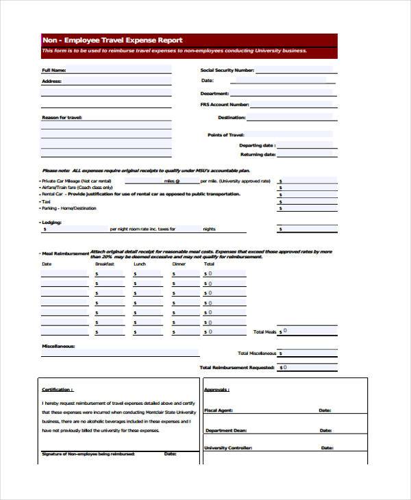 employee travel expense form