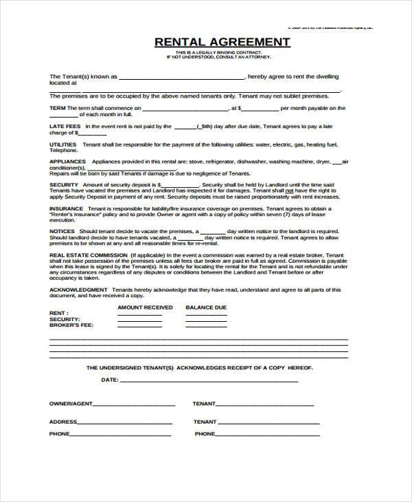 FREE 8+ Generic Rental Agreement Forms in PDF | MS Word