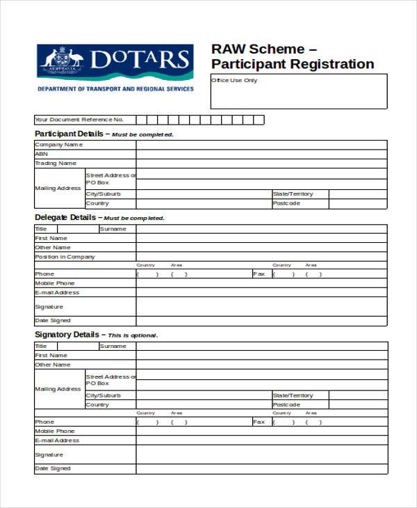 participant registration form in doc