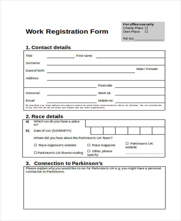 work registration form in doc