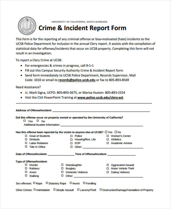 Police Incident Report Template