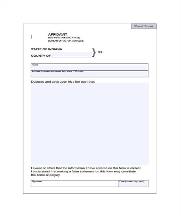 Printable Blank Affidavit Form Pdf