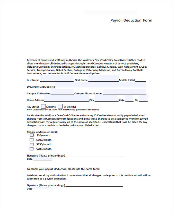 Payroll Deduction Authorization Form Template from images.sampleforms.com