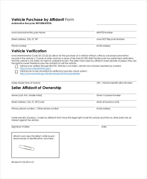 FREE 11+ Vehicle Affidavit Forms in PDF | MS Word