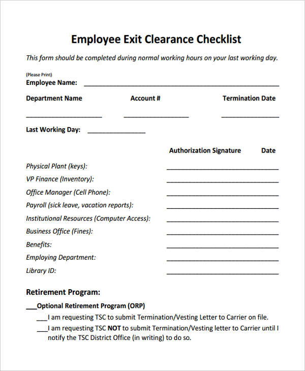 Employee Exit Checklist Template