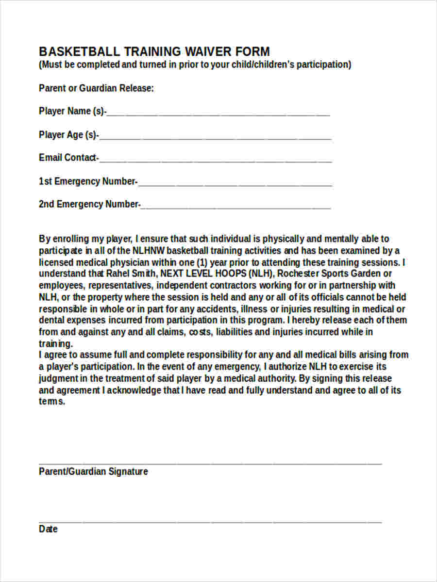 Basketball Waiver Form Template