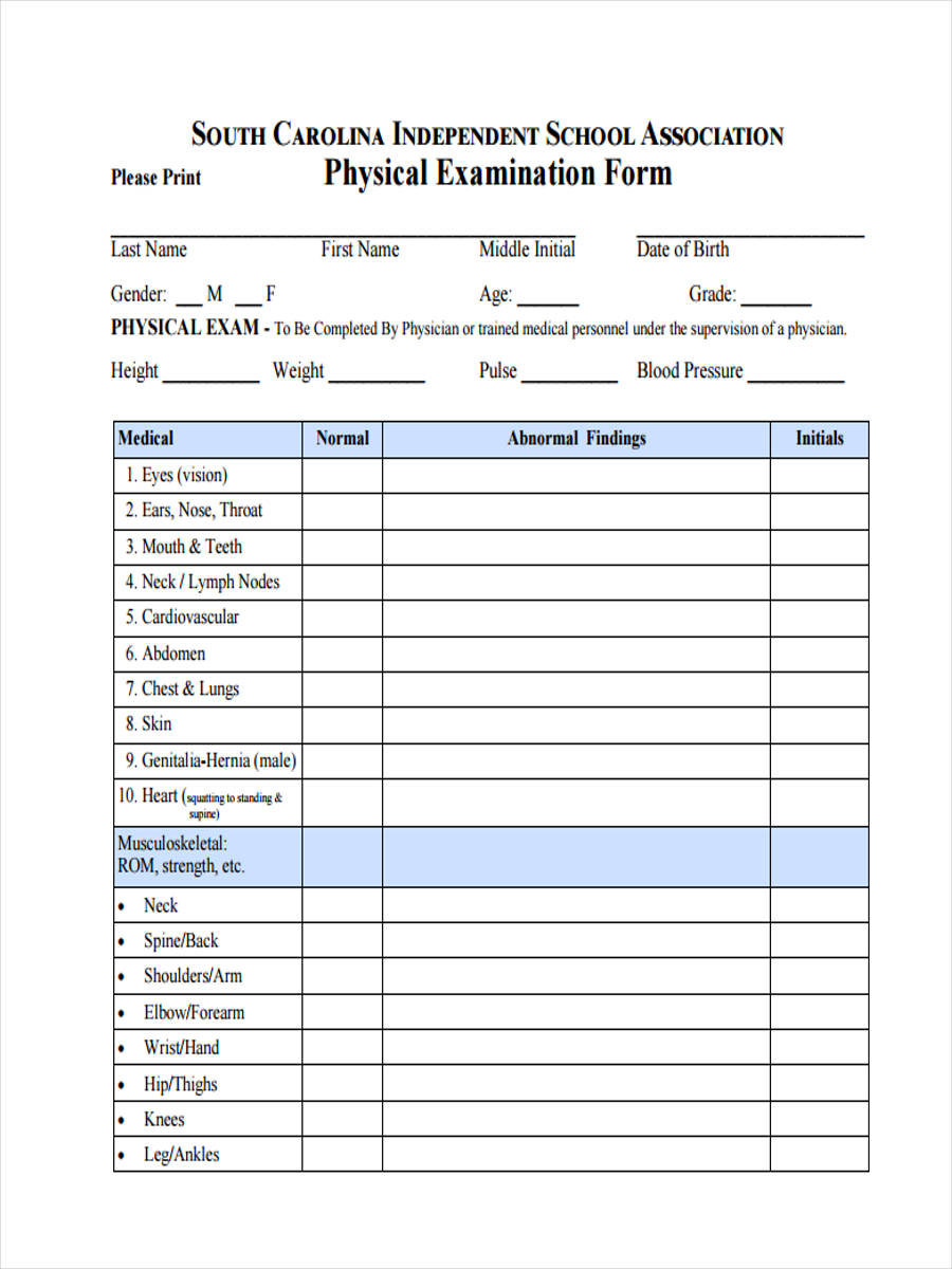 Free Printable Physical Exam Forms - Printable World Holiday