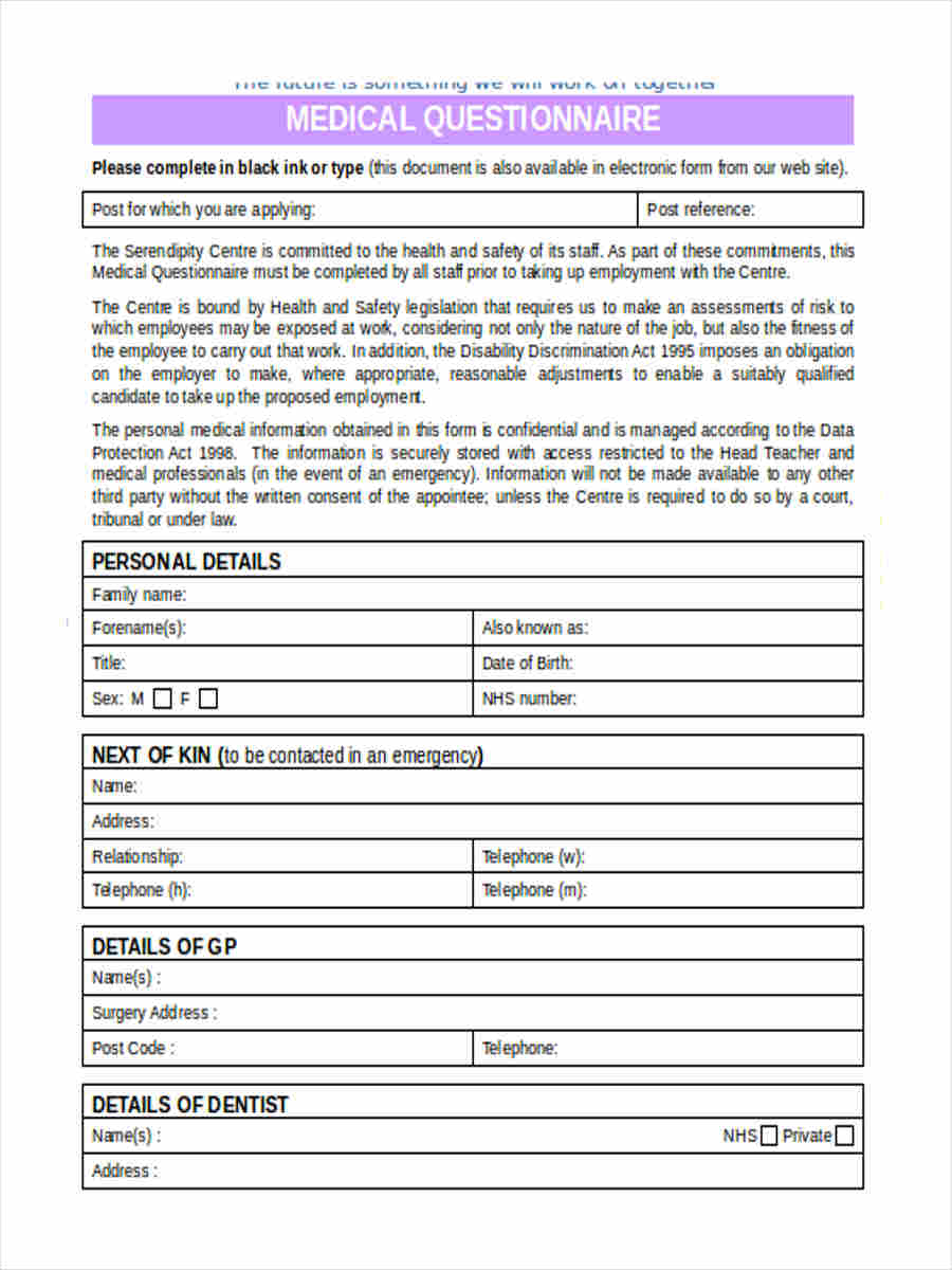 Free Medical Questionnaire Template Printable Templates - Vrogue