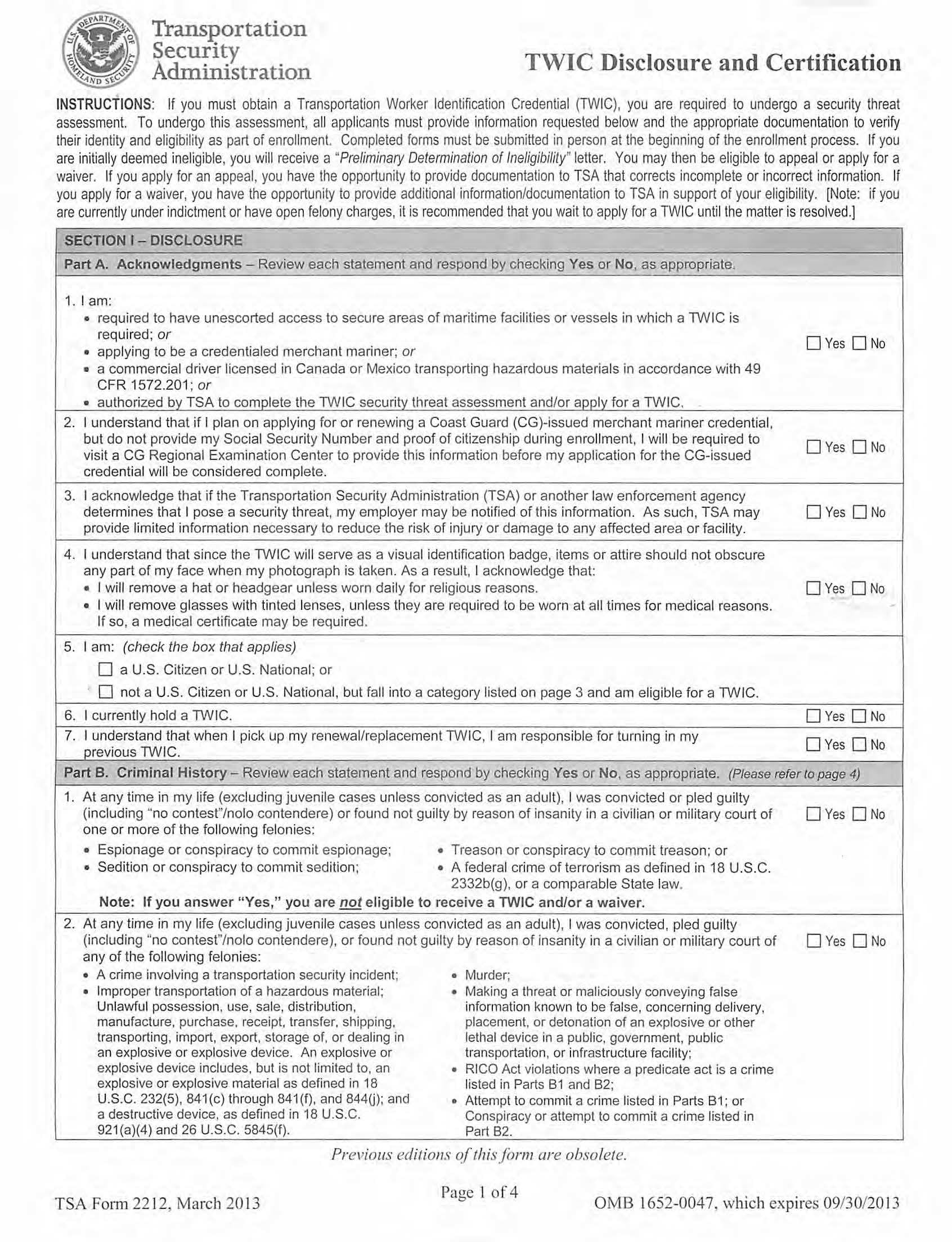 twic disclosure and certification