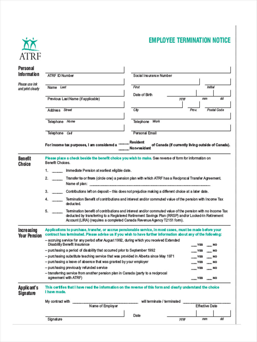 termination notice to employee