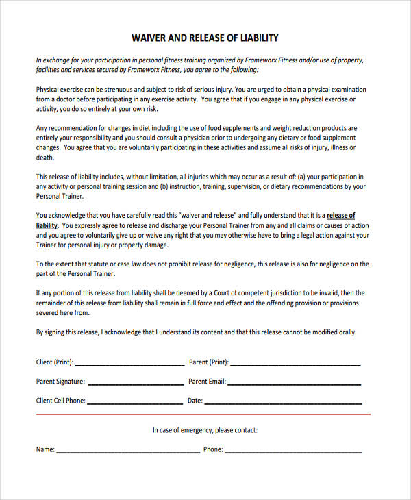 Printable Liability Waiver