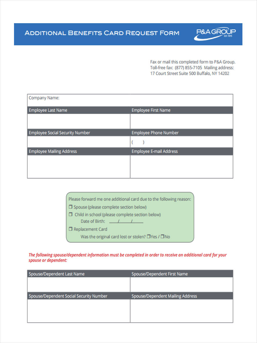 additional benefits card request