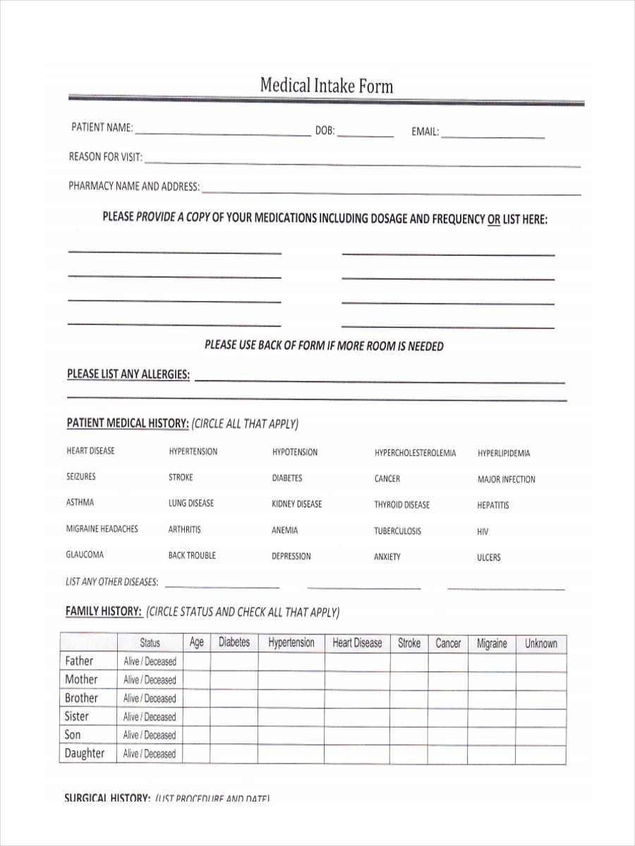 Printable Medical Intake Form Template - Printable World Holiday