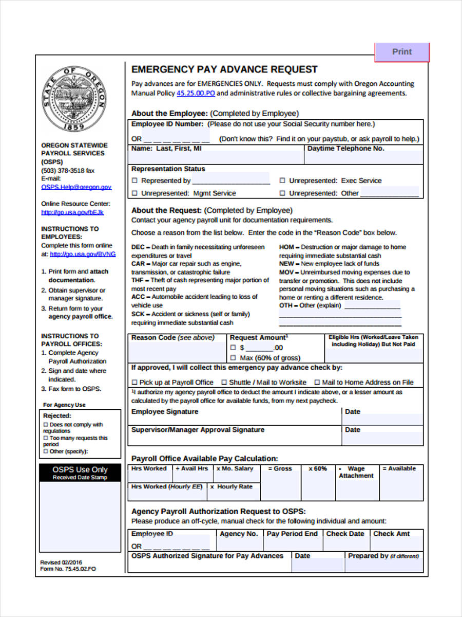 emergency pay advance request