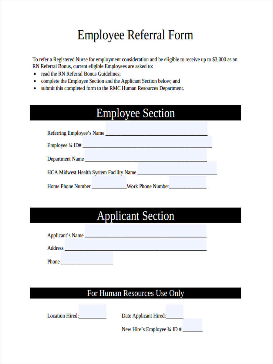 Employee Referral Form Template Word