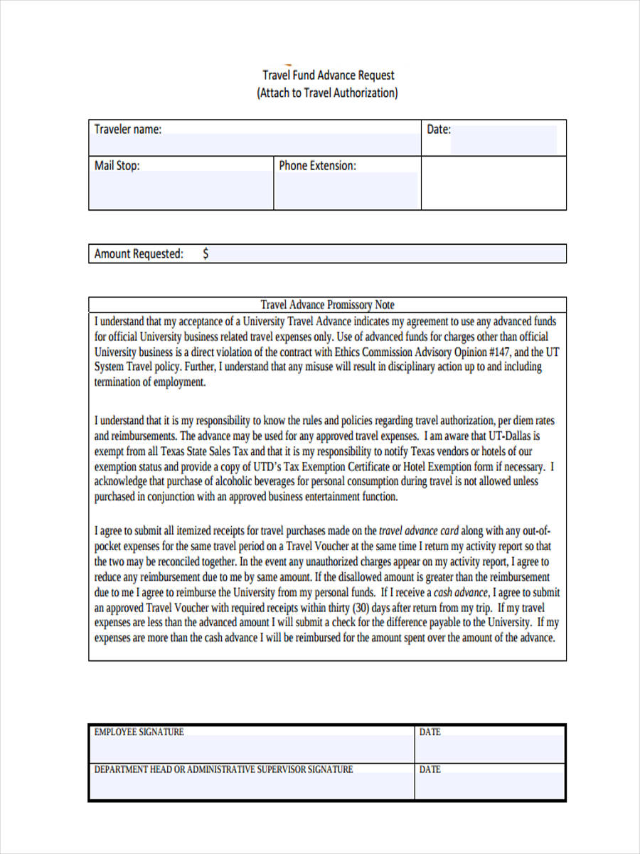 employee travel funds form