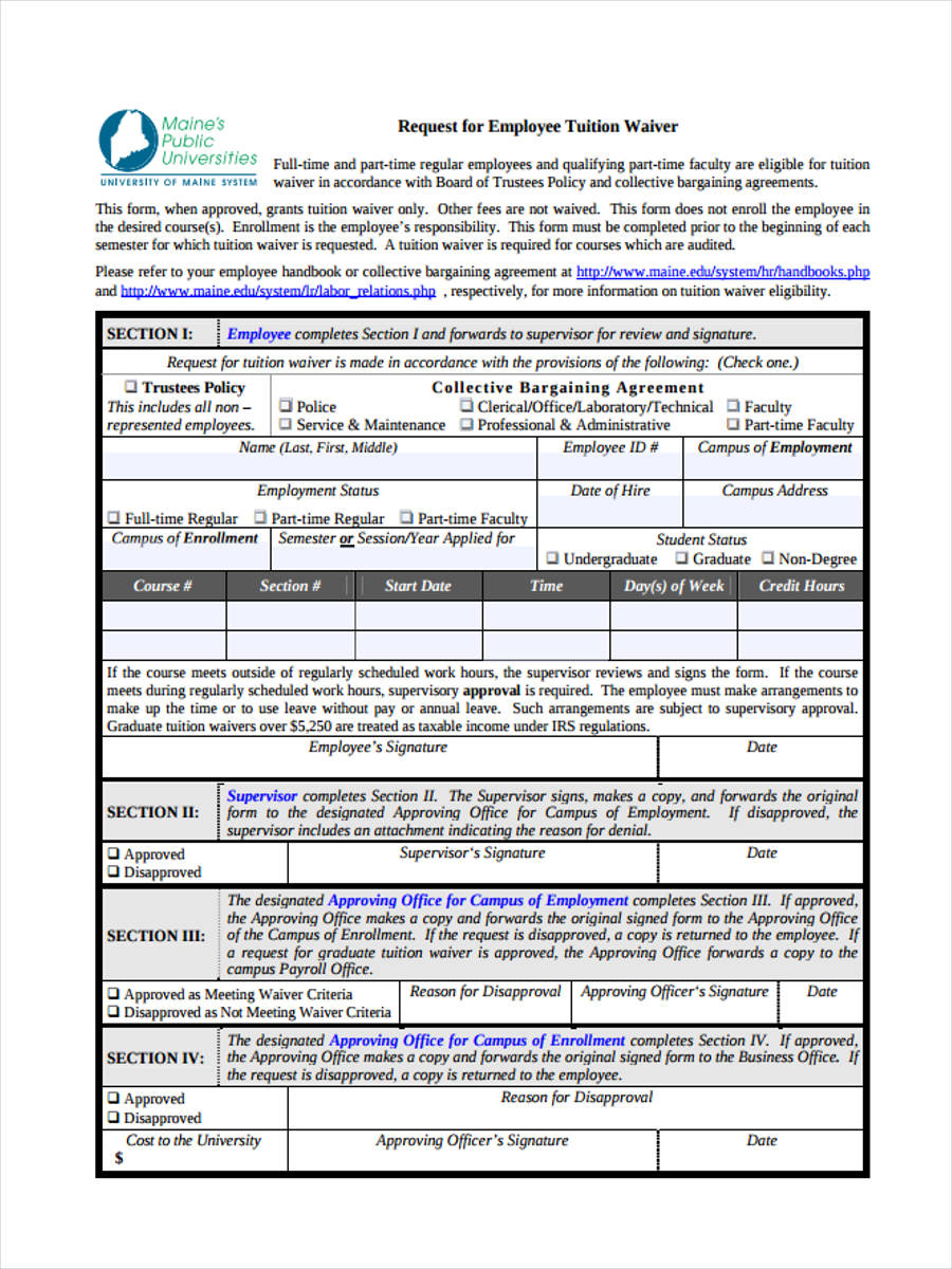 employee tuition waiver request