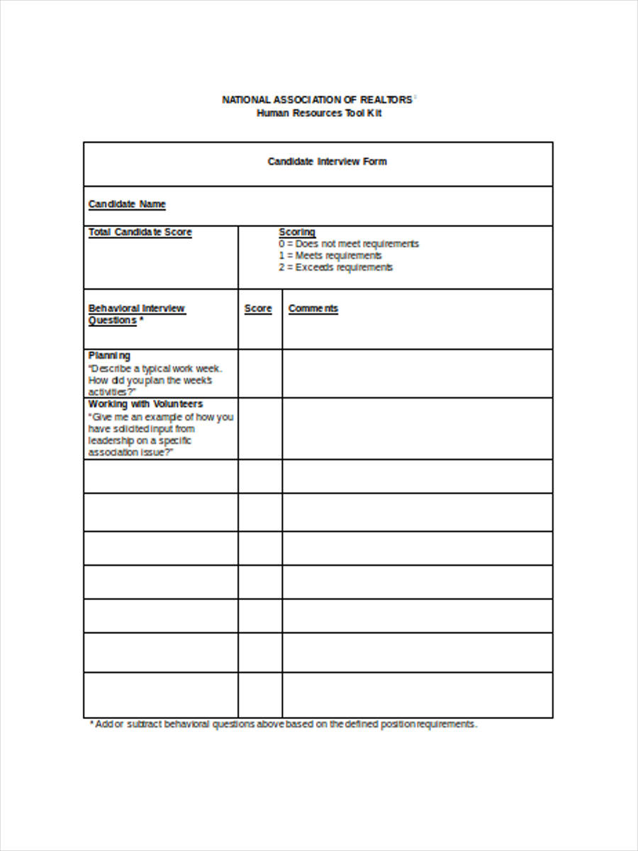 hr behaviorals form