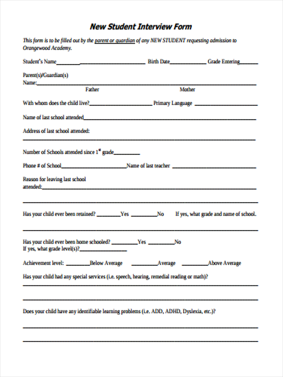 new student interview form