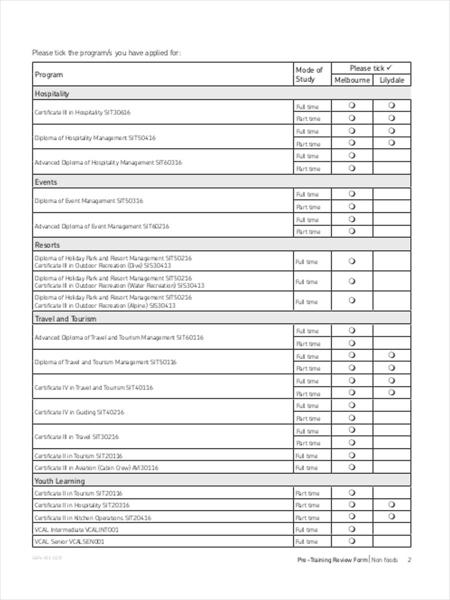 pre training assessment sample