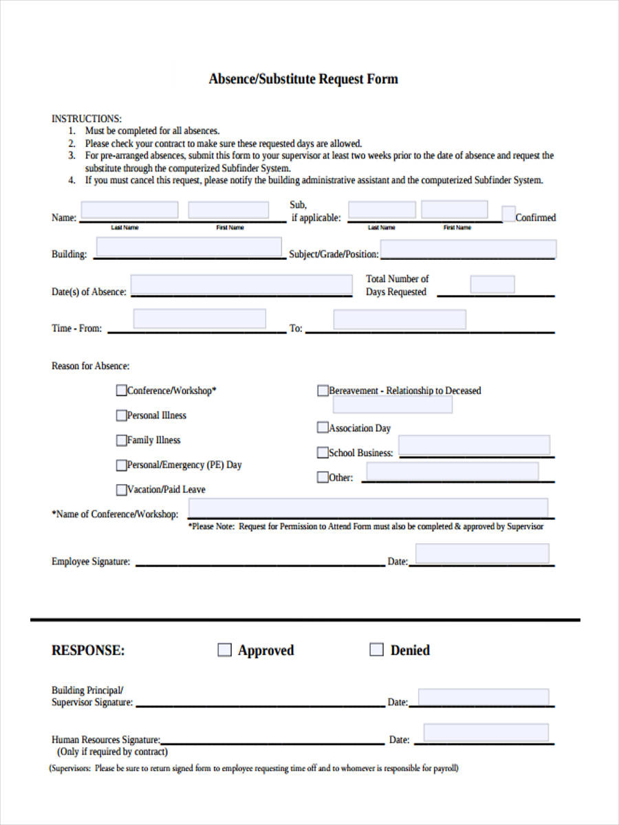 substitute employee absence form