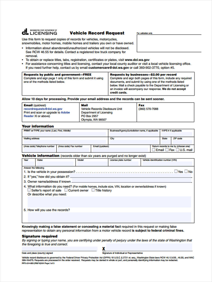 vehicles record request