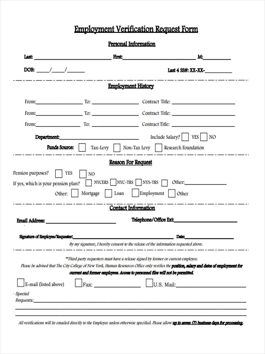 walk in employment verification form