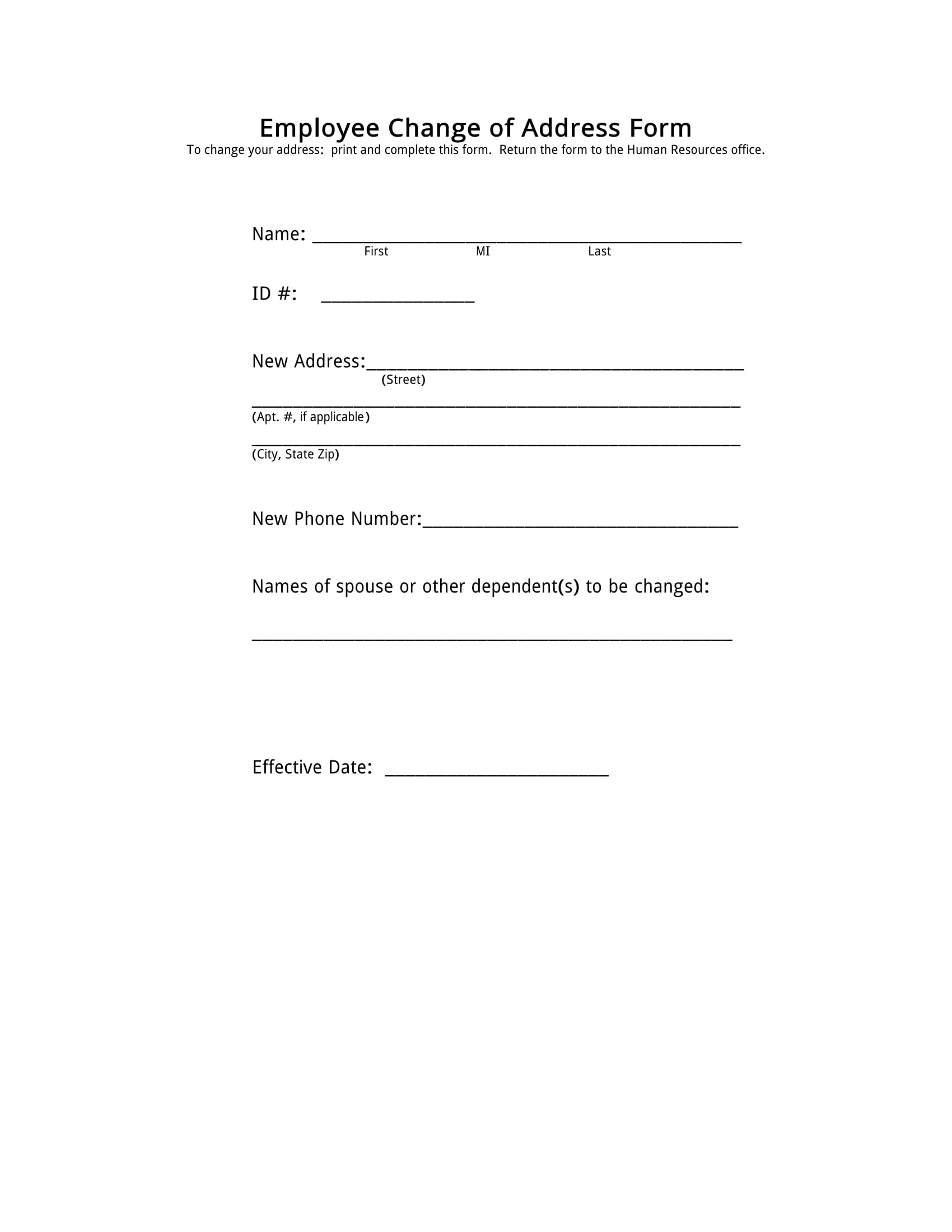 employee change of address form 1