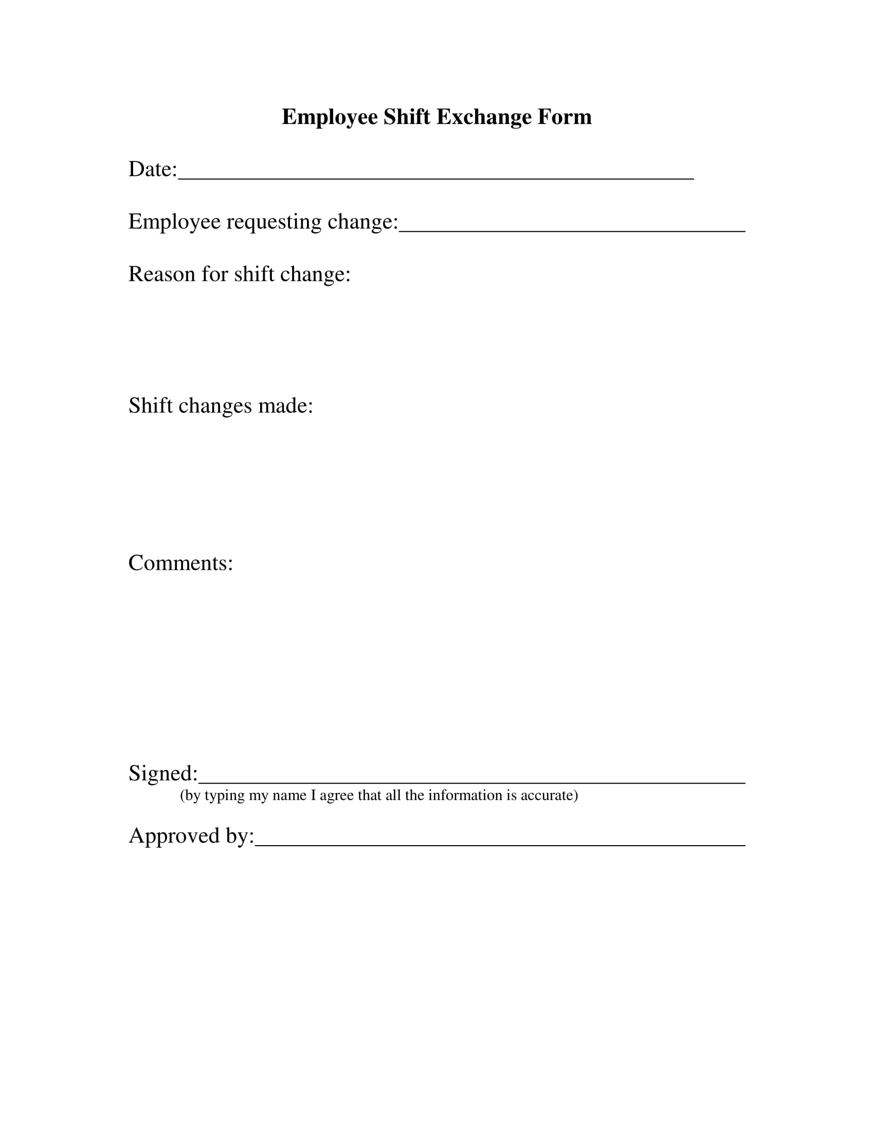 free employee shift change form 1