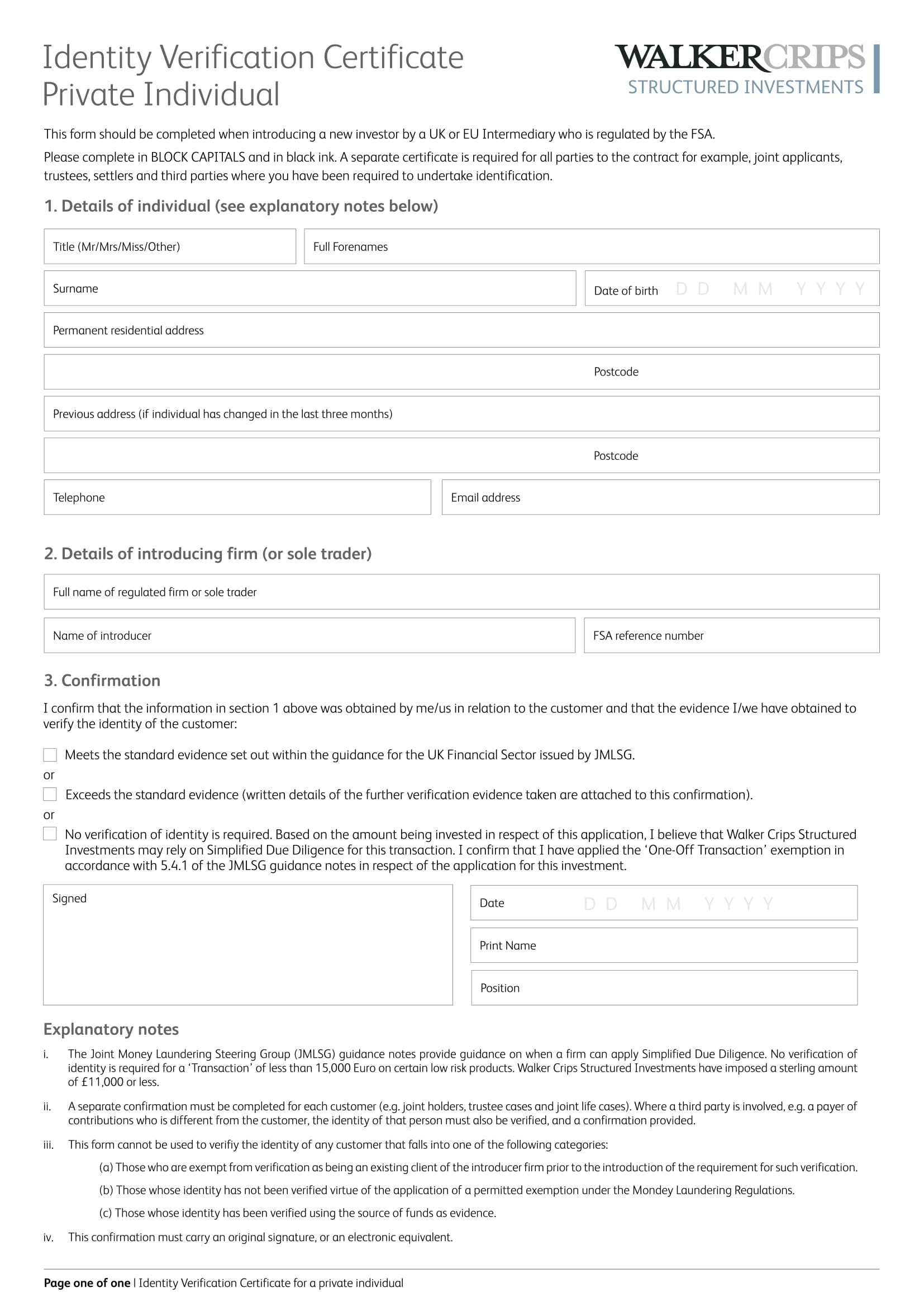 identity verification certificate form 1