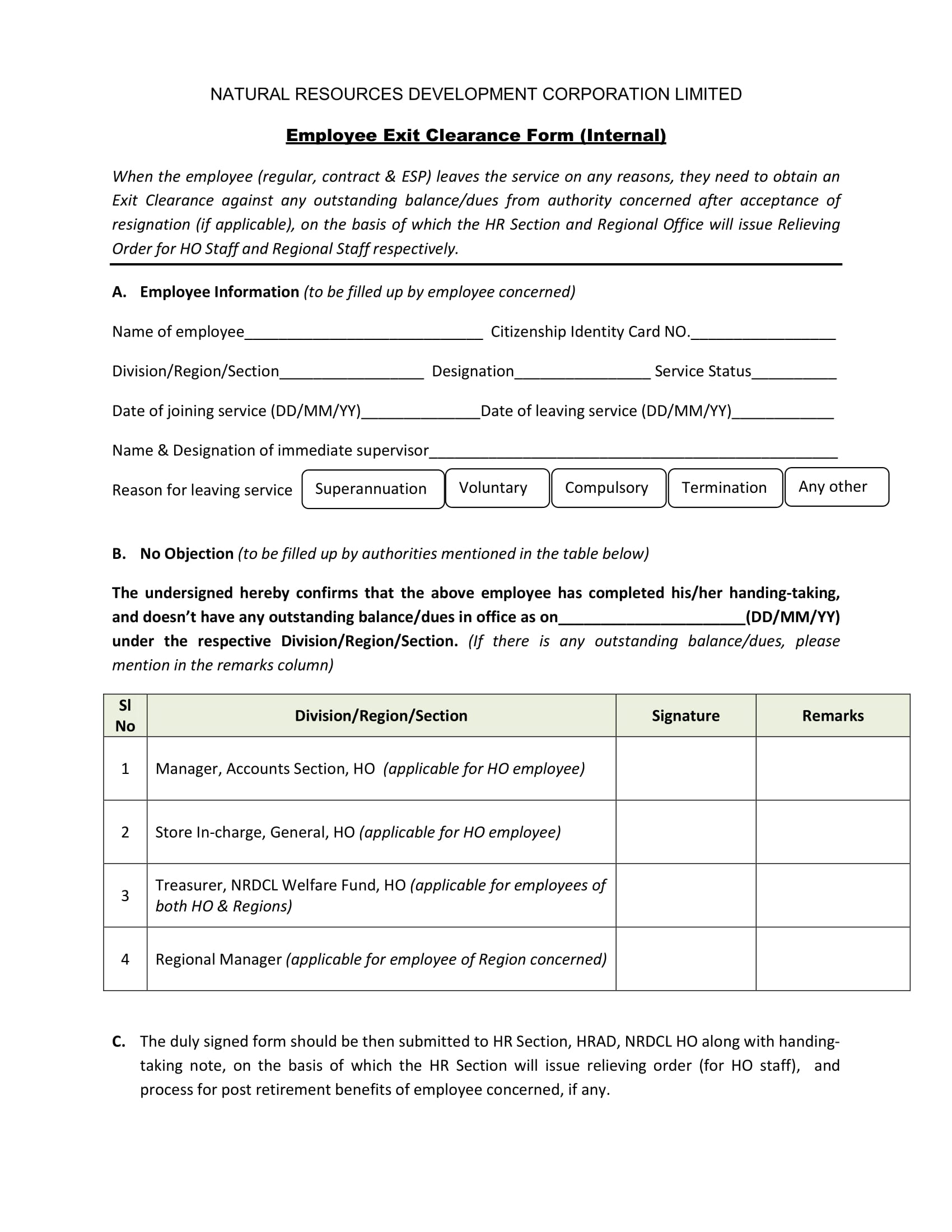 Employee Exit Clearance Form Template Master Template - Bank2home.com