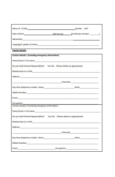 basic nursery form