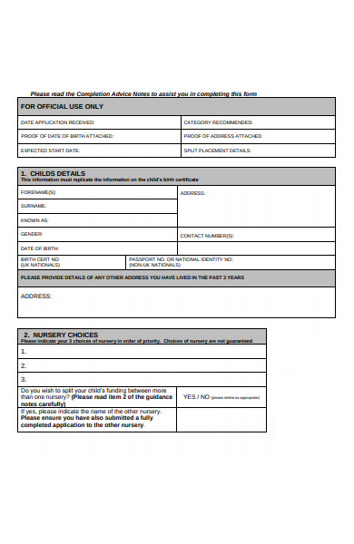 general nursery form