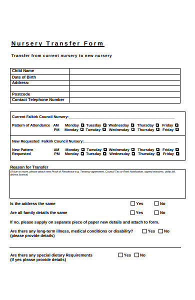 nursery transfer form