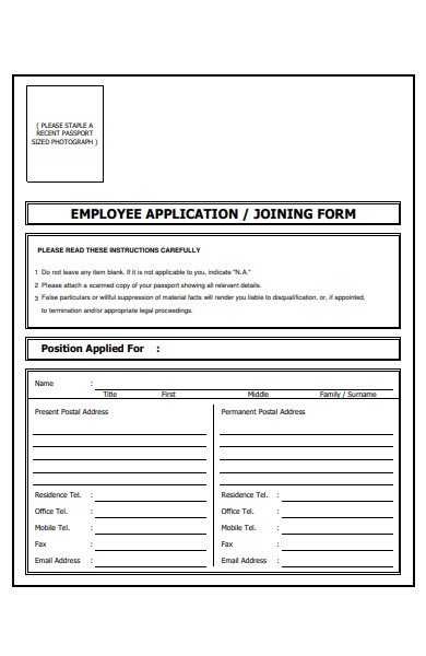 employee application form