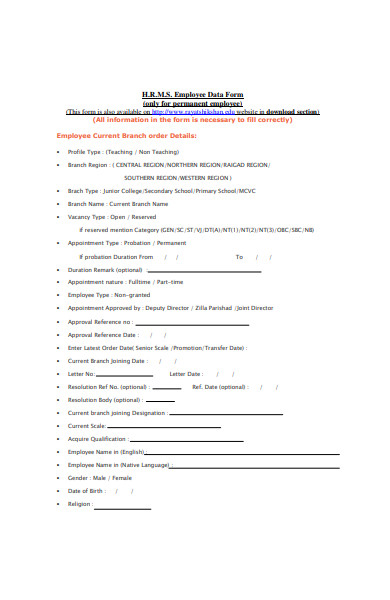 employee data form