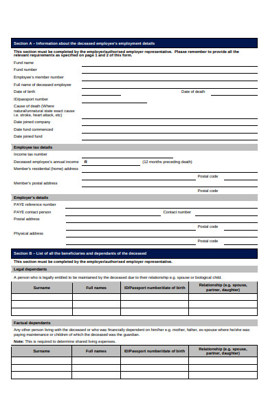 employee death claim form