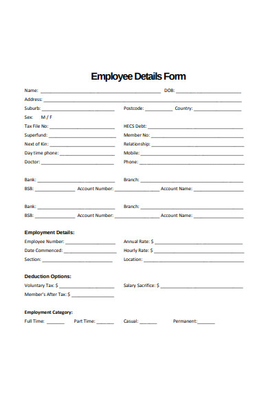 employee details form