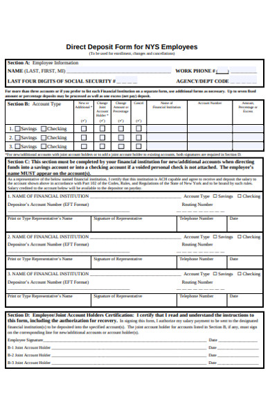 employee direct deposit form