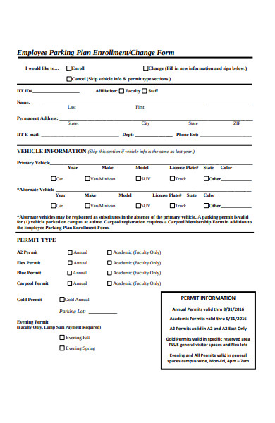 employee parking plan change form