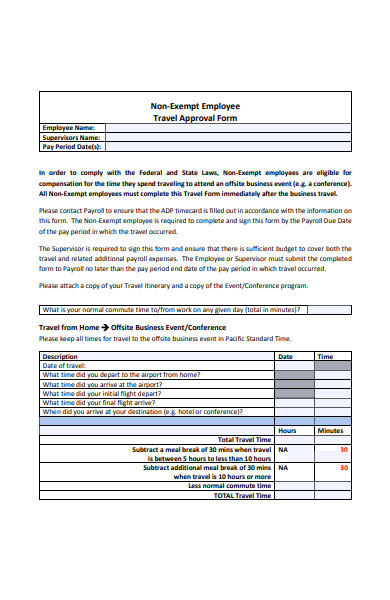 employee travel approval form