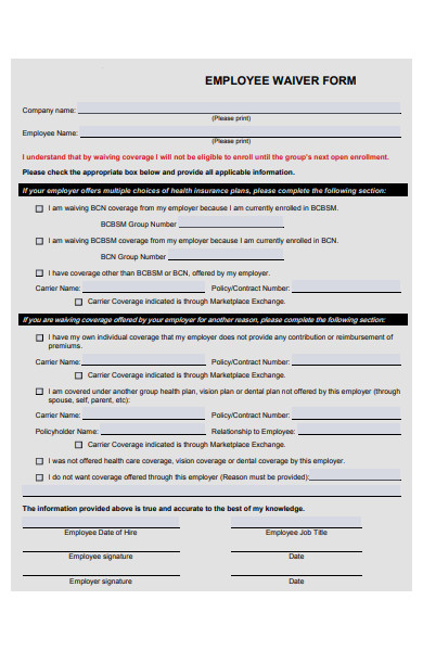 employee waiver form