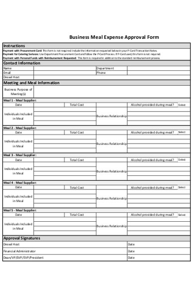 meal expense approval form