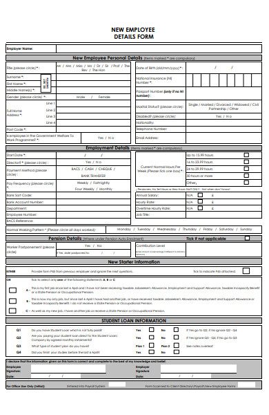 new employee details form