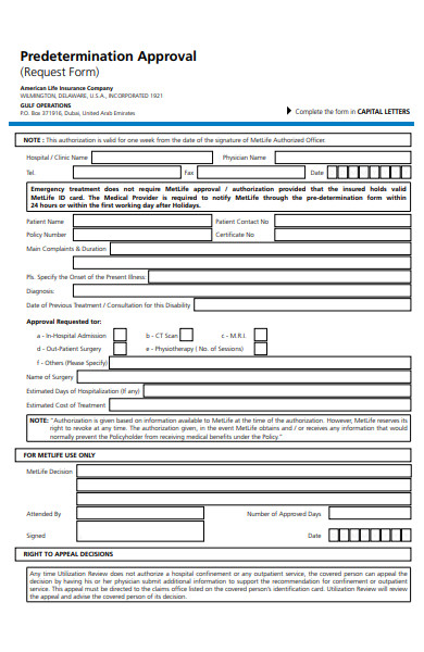 predetermination approval form