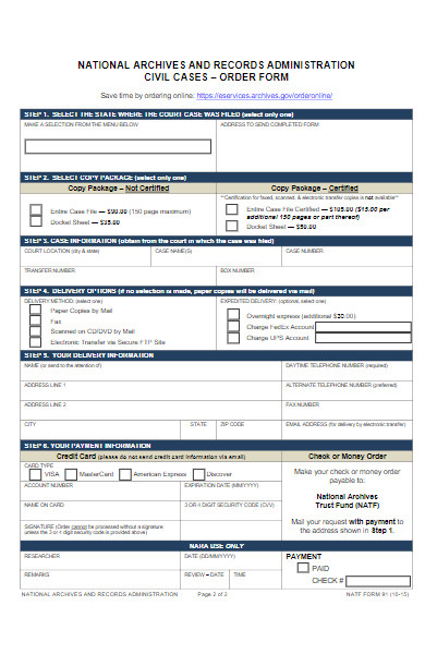 civil cases order form