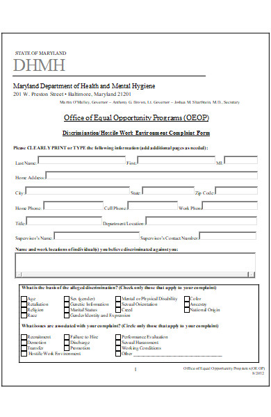 civil discrimination complaint form