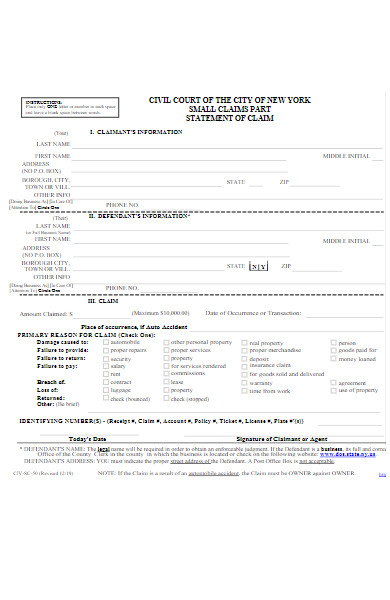 civil statement of claim form